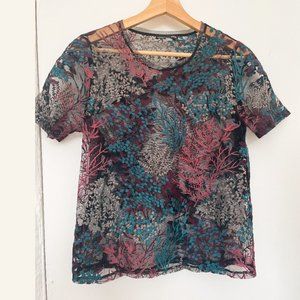 Zara Sheer Mesh Sea- Themed Embroidered Top